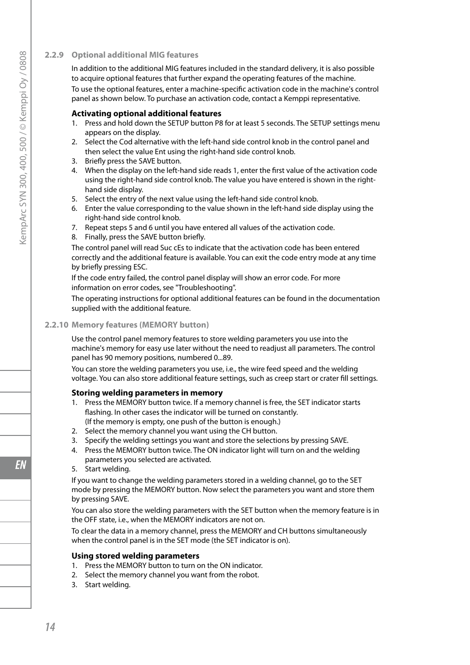 Fi sv no da en de nl fr es pl ru | Kemppi KempArc DT400 User Manual | Page 16 / 28