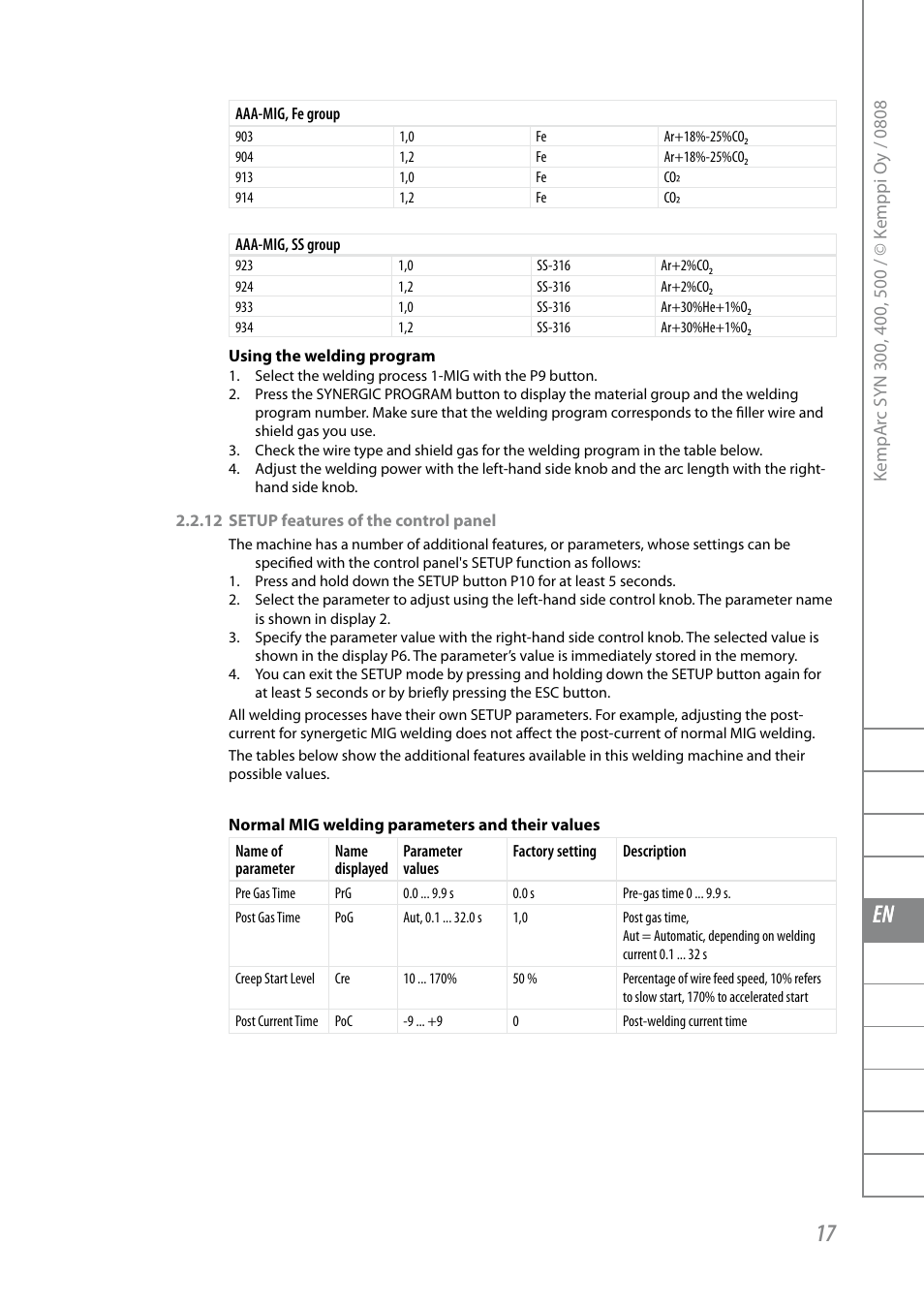 Fi sv no da en de nl fr es pl ru | Kemppi KempArc DT400 User Manual | Page 19 / 28