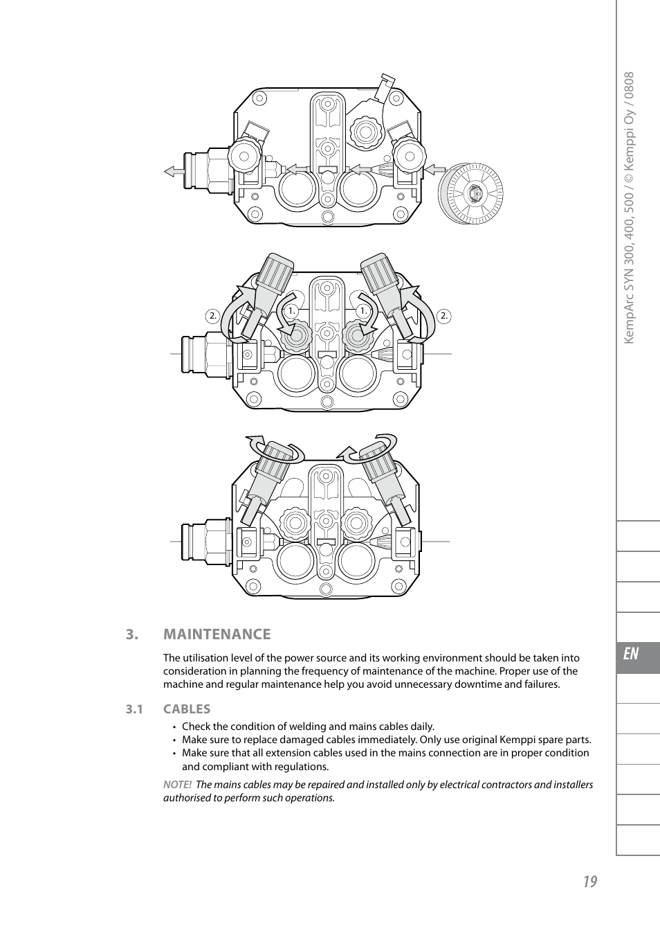 Fi sv no da en de nl fr es pl ru, Maintenance | Kemppi KempArc DT400 User Manual | Page 21 / 28