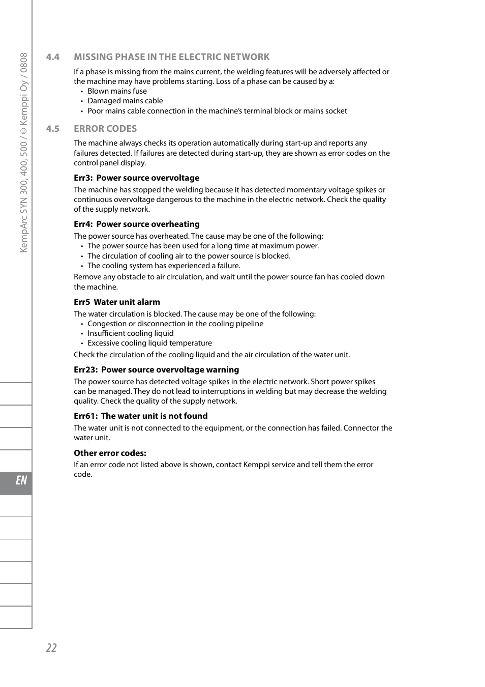 Fi sv no da en de nl fr es pl ru | Kemppi KempArc DT400 User Manual | Page 24 / 28