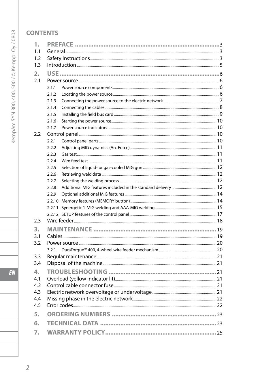 Fi sv no da en de nl fr es pl ru | Kemppi KempArc DT400 User Manual | Page 4 / 28