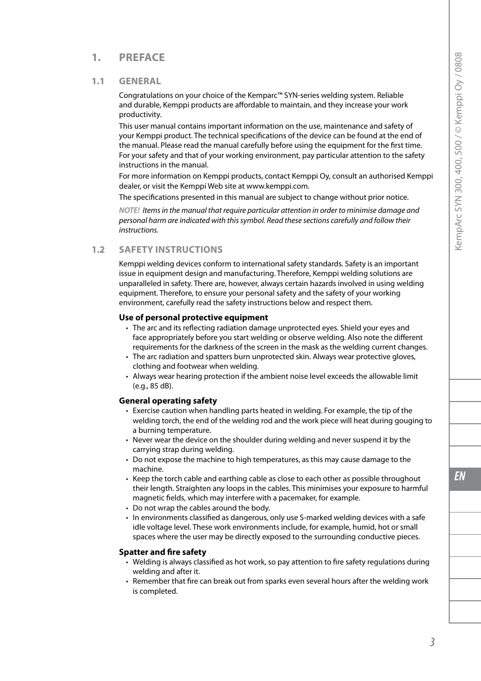 Fi sv no da en de nl fr es pl ru, Preface | Kemppi KempArc DT400 User Manual | Page 5 / 28