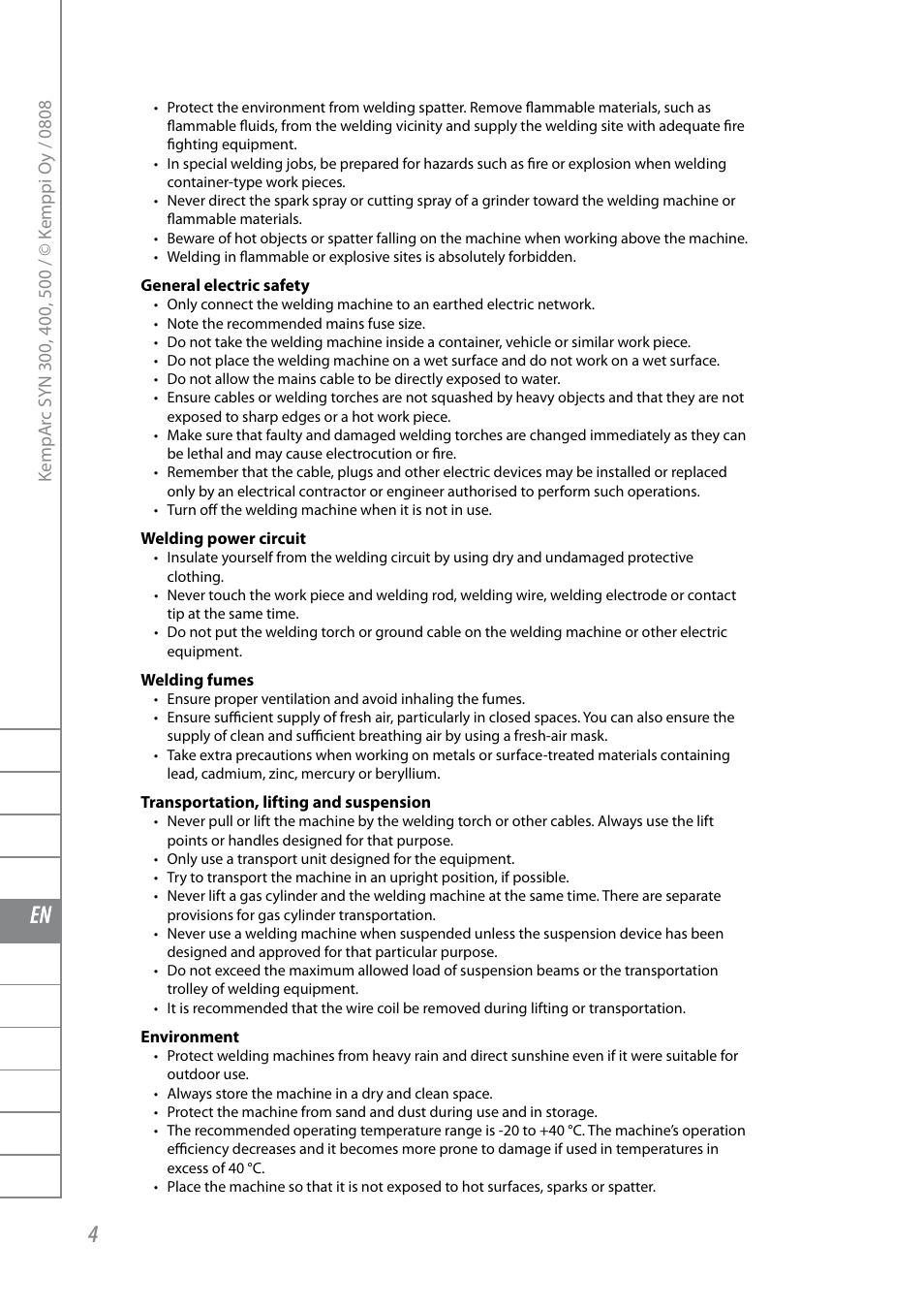 Fi sv no da en de nl fr es pl ru | Kemppi KempArc DT400 User Manual | Page 6 / 28