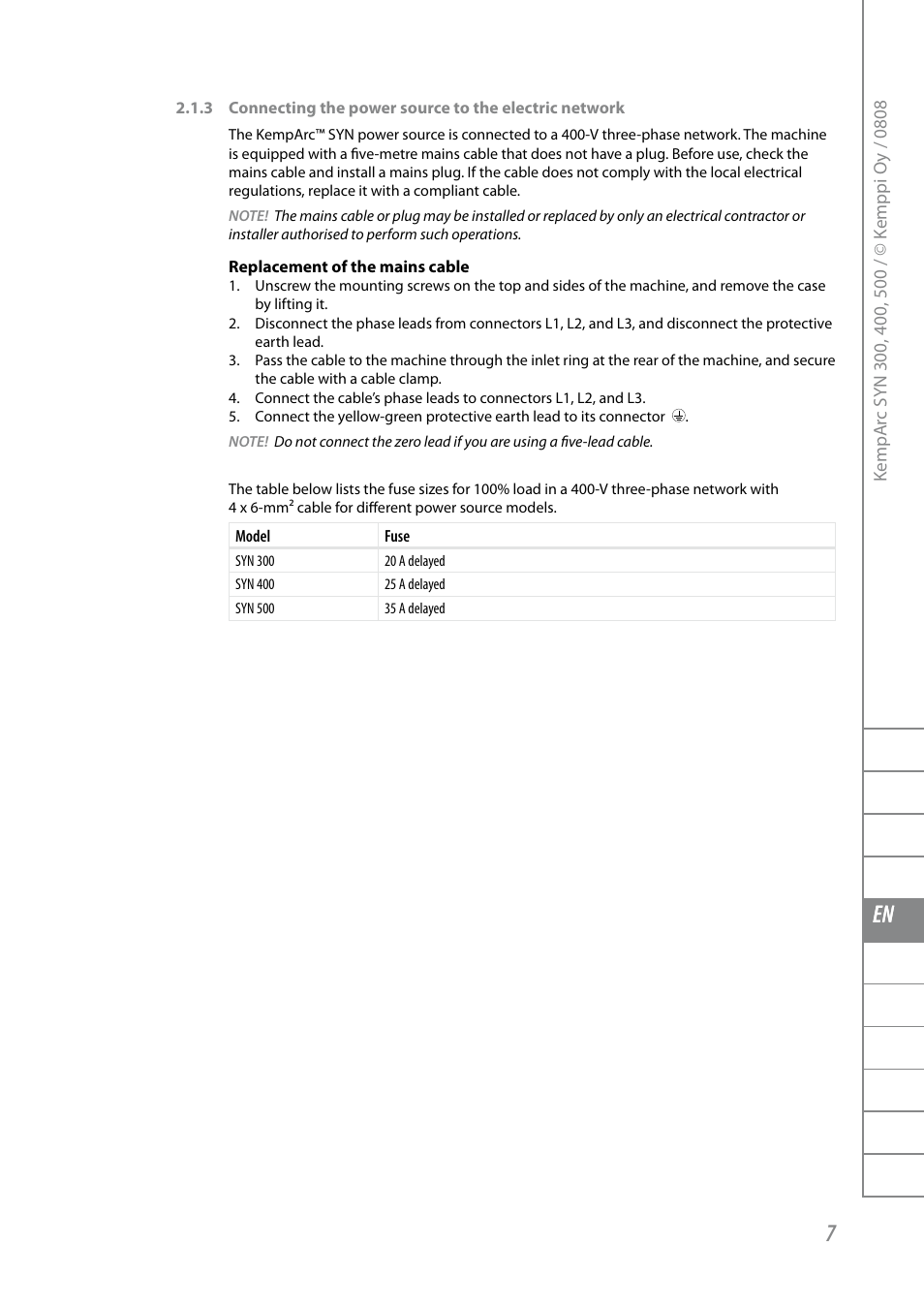 Fi sv no da en de nl fr es pl ru | Kemppi KempArc DT400 User Manual | Page 9 / 28
