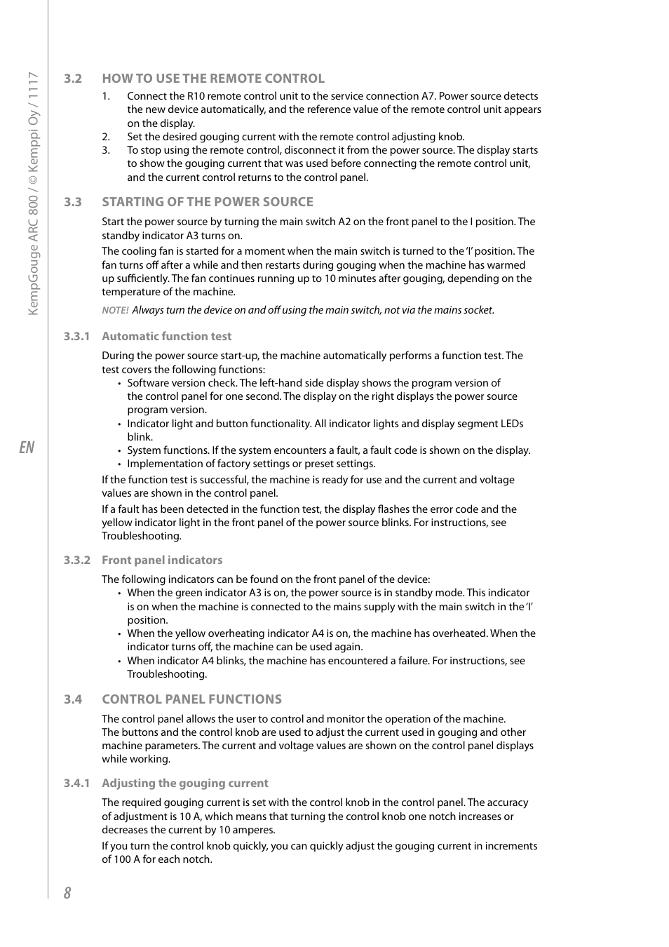 Kemppi ARC800 User Manual | Page 10 / 16