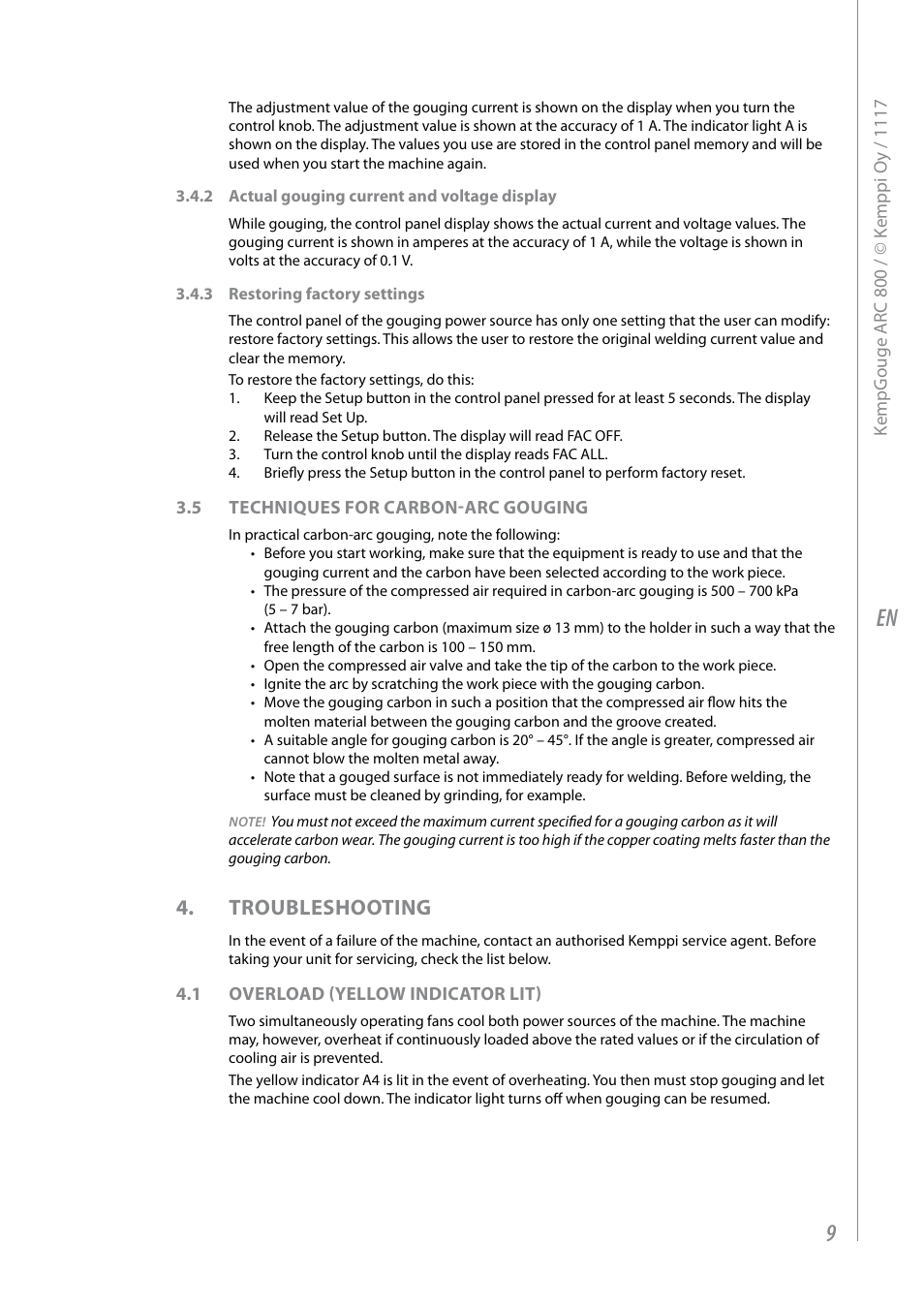 Troubleshooting | Kemppi ARC800 User Manual | Page 11 / 16