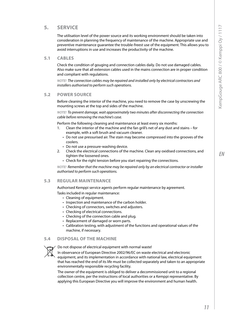 Service | Kemppi ARC800 User Manual | Page 13 / 16