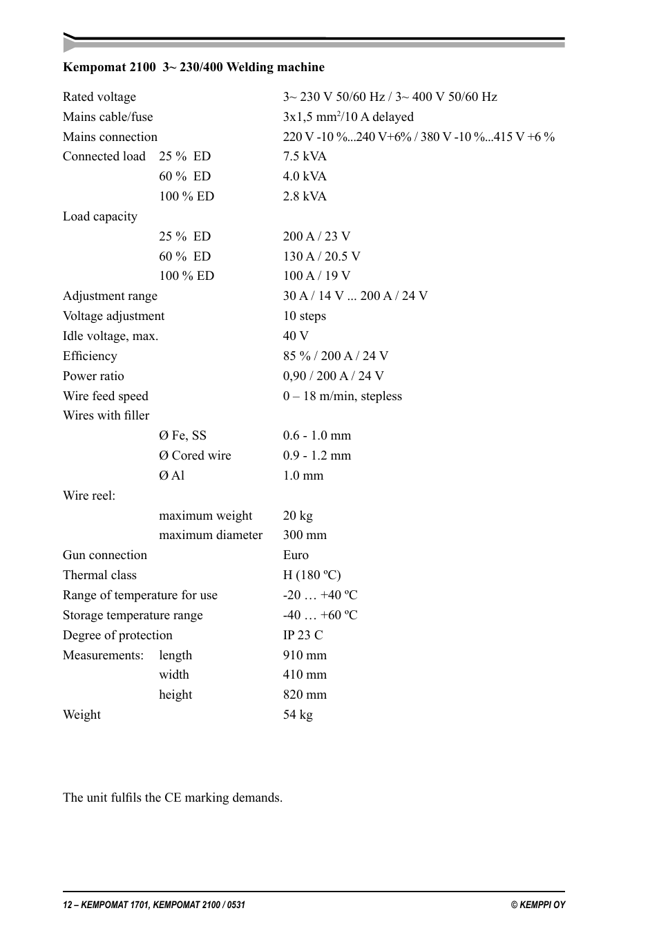Kemppi Kempomat 1701 User Manual | Page 12 / 14