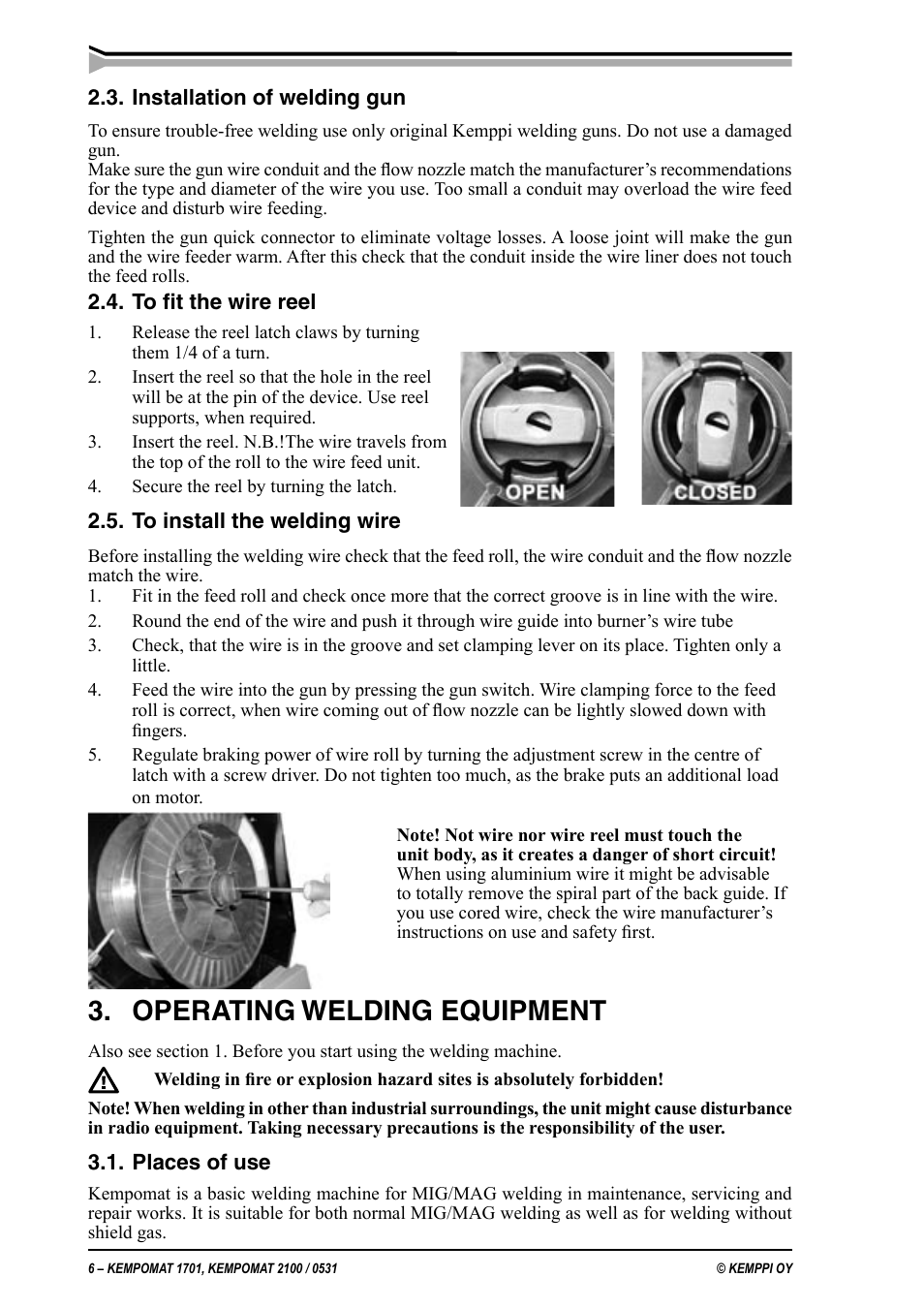 Operating welding equipment | Kemppi Kempomat 1701 User Manual | Page 6 / 14