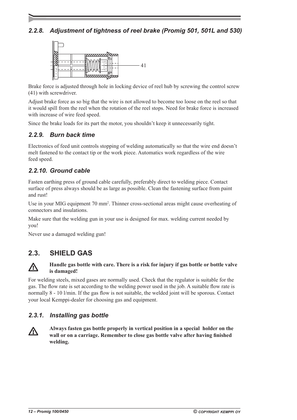 Shield gas | Kemppi Promig 100 User Manual | Page 12 / 19