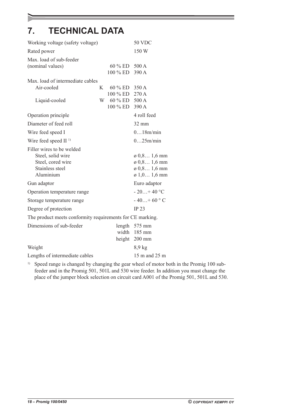 Technical data | Kemppi Promig 100 User Manual | Page 18 / 19