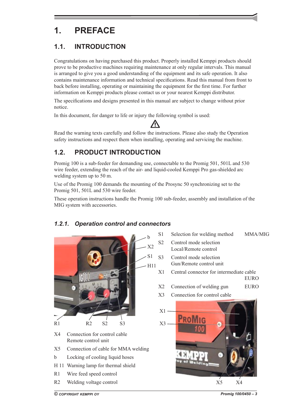 Preface, Introduction, Product introduction | Kemppi Promig 100 User Manual | Page 3 / 19