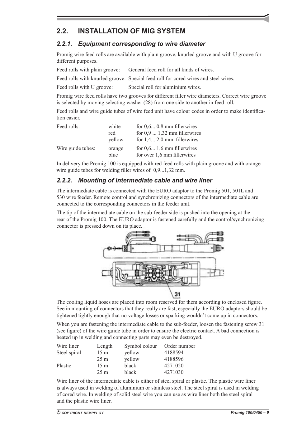 Installation of mig system | Kemppi Promig 100 User Manual | Page 9 / 19