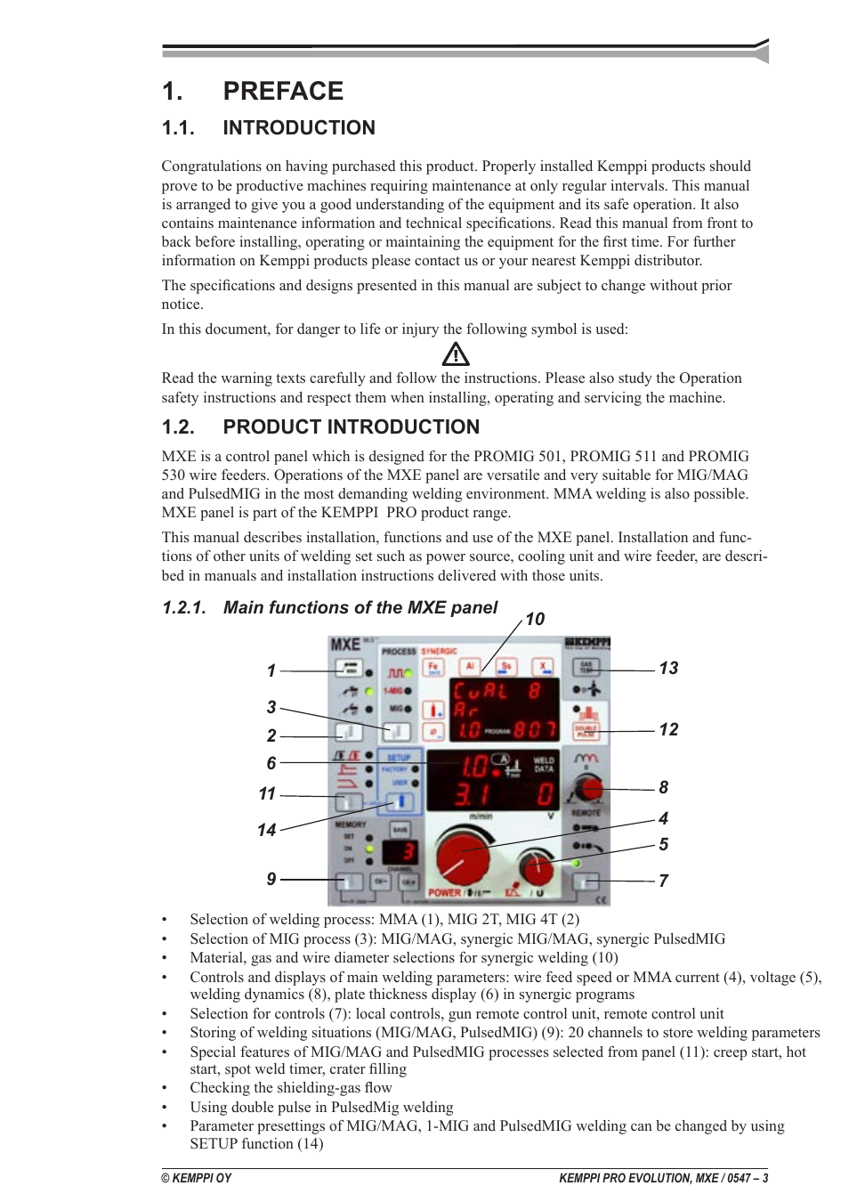 Preface, Introduction, Product introduction | Kemppi ProMXE User Manual | Page 3 / 20