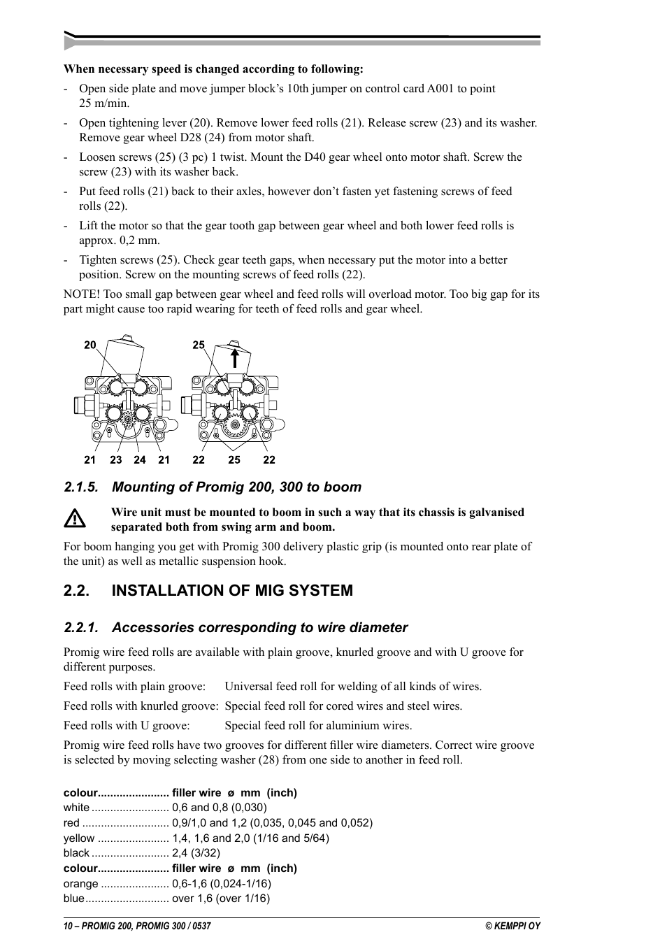 Installation of mig system | Kemppi Promig 200 User Manual | Page 10 / 22