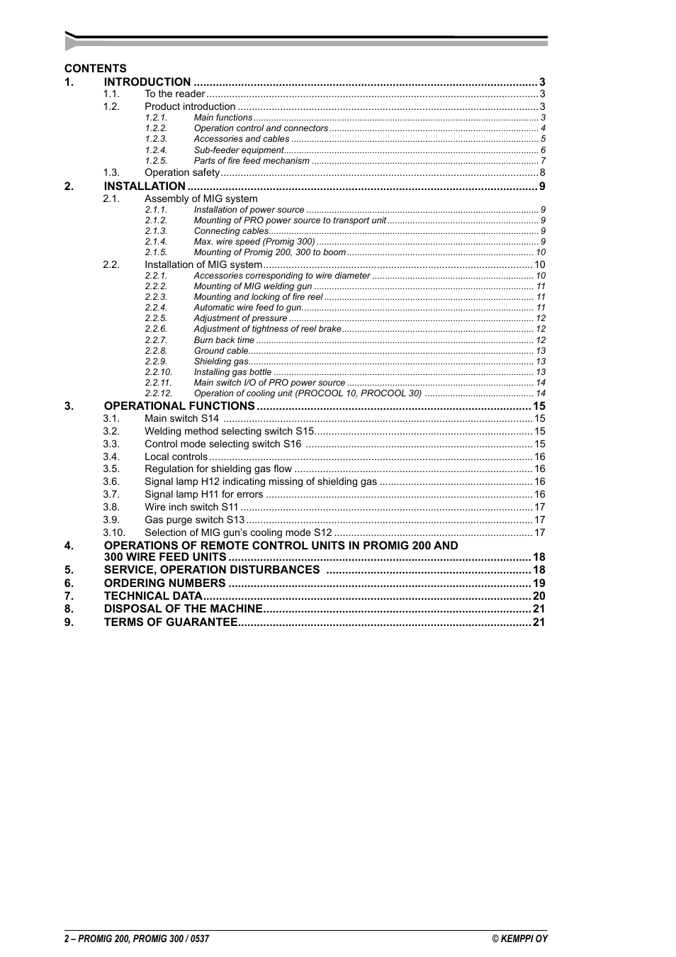 Kemppi Promig 200 User Manual | Page 2 / 22