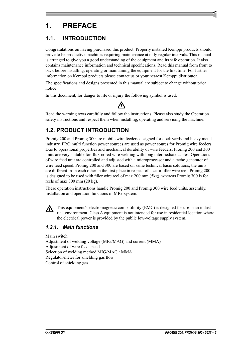 Preface, Introduction, Product introduction | Kemppi Promig 200 User Manual | Page 3 / 22