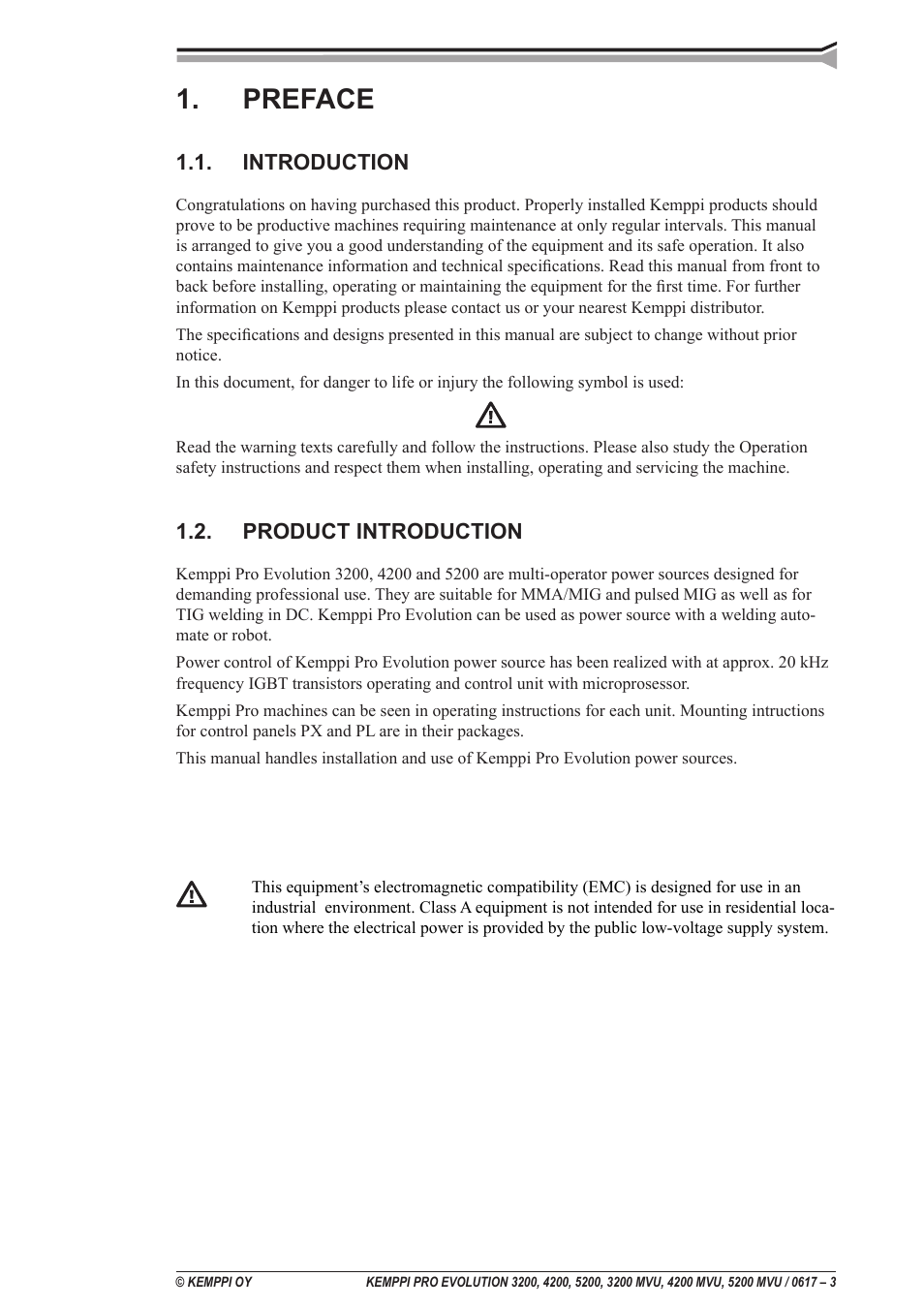 Preface, Introduction, Product introduction | Kemppi Pro Evolution 3200 User Manual | Page 3 / 17