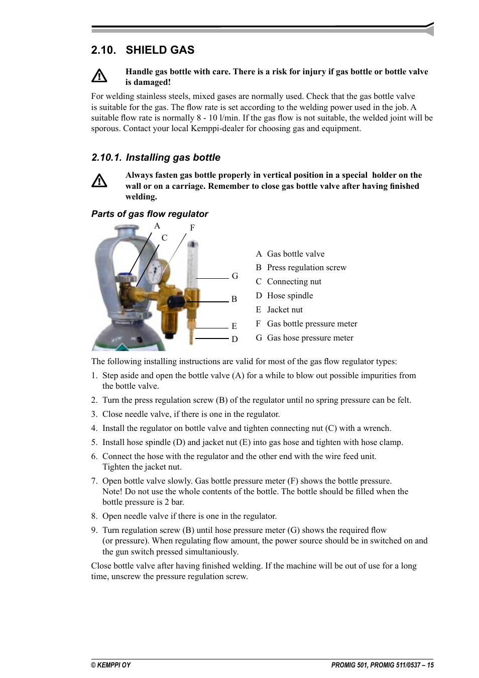 Shield gas | Kemppi Protig 501L User Manual | Page 15 / 37