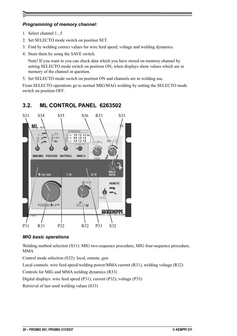 Kemppi Protig 501L User Manual | Page 20 / 37