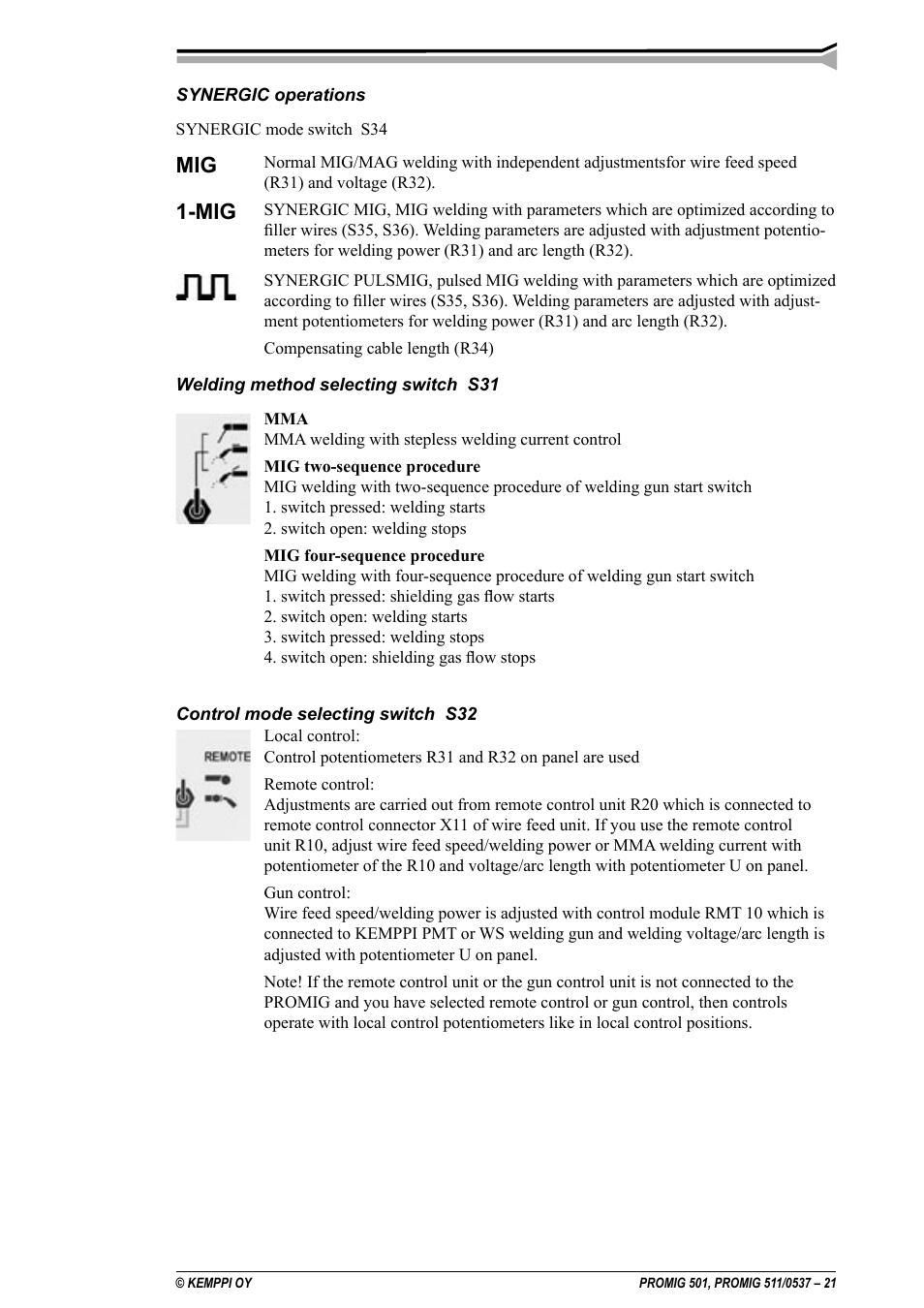 Mig 1-mig | Kemppi Protig 501L User Manual | Page 21 / 37