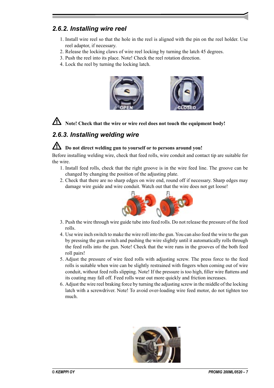 Installing wire reel, Installing welding wire | Kemppi Promig 200 ML User Manual | Page 7 / 18