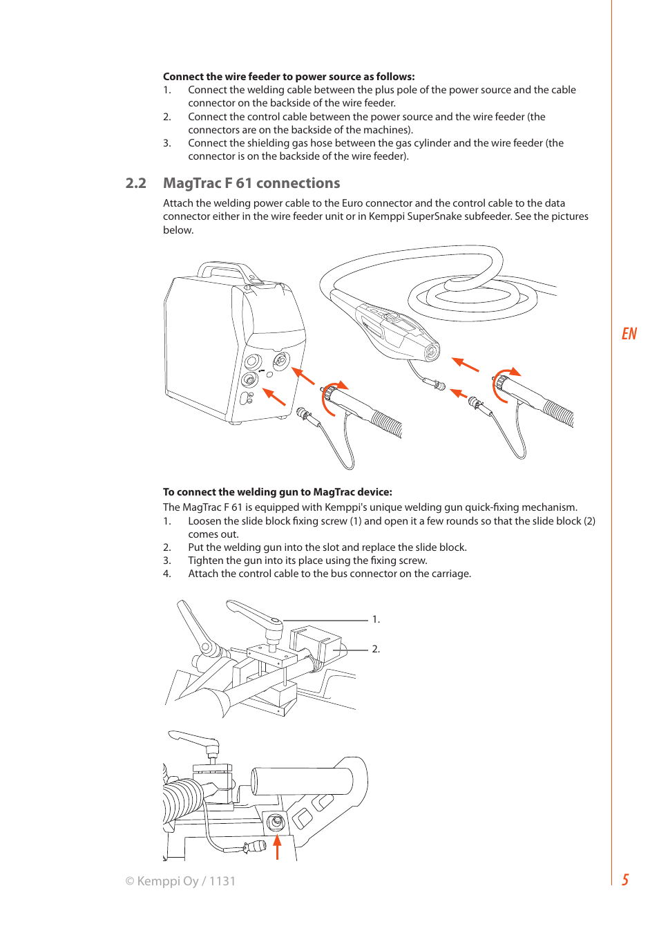 2 magtrac f 61 connections | Kemppi MagTrac F 61 User Manual | Page 7 / 20