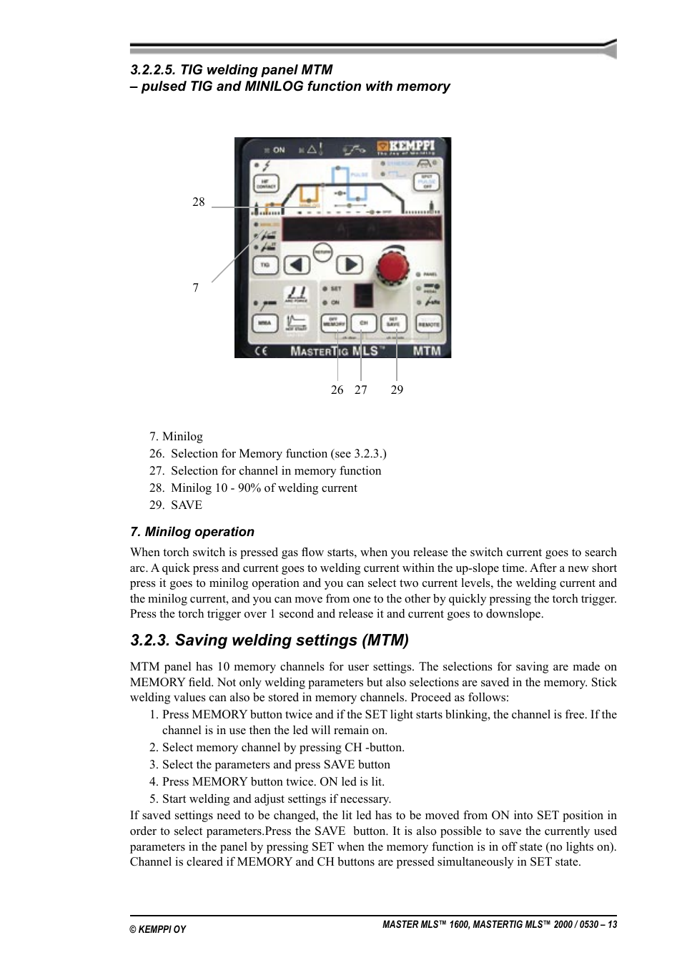 Lagre sveiseinnstillingene (mtm), Saving welding settings (mtm) | Kemppi MLS 1600 User Manual | Page 13 / 19