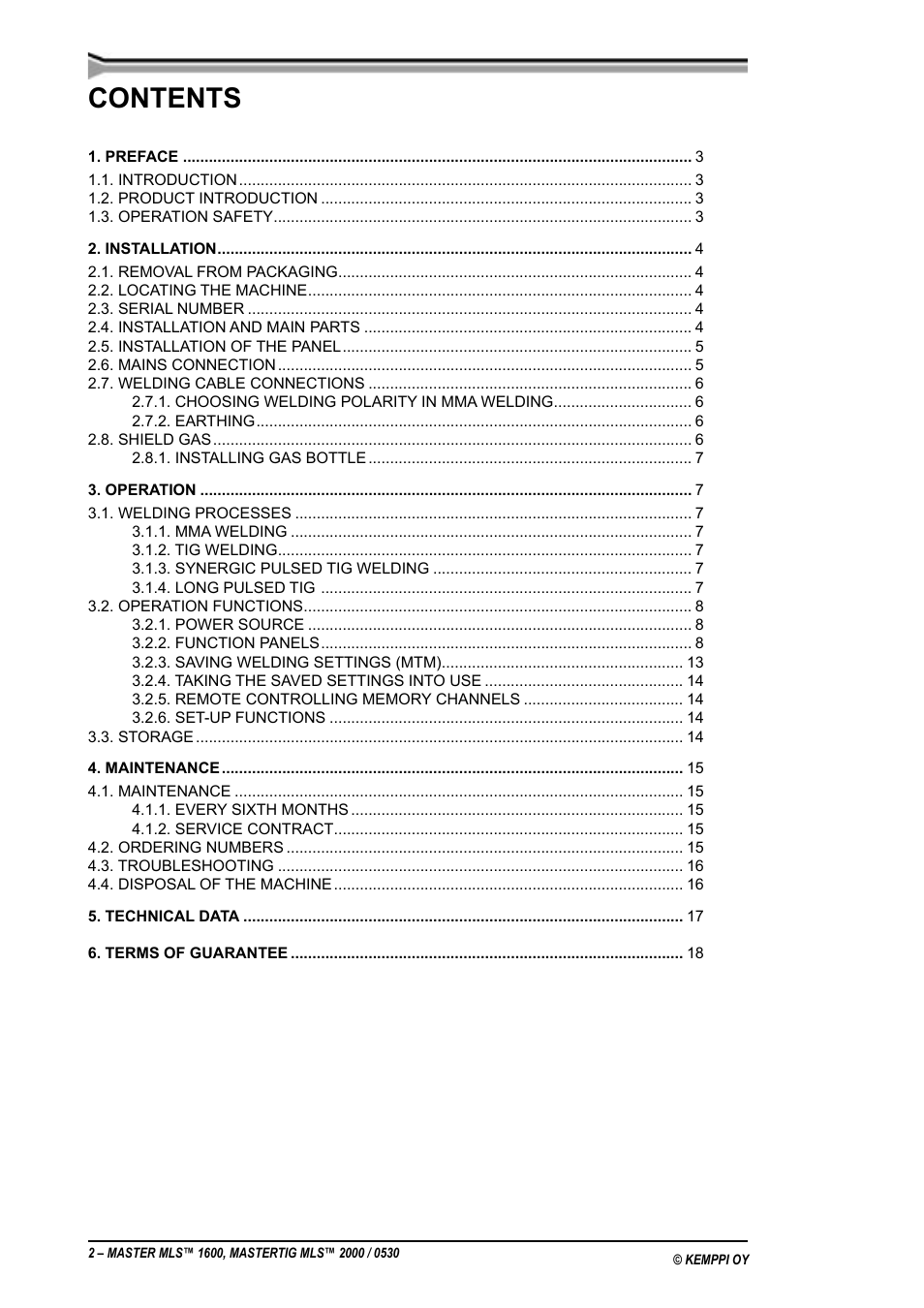 Kemppi MLS 1600 User Manual | Page 2 / 19