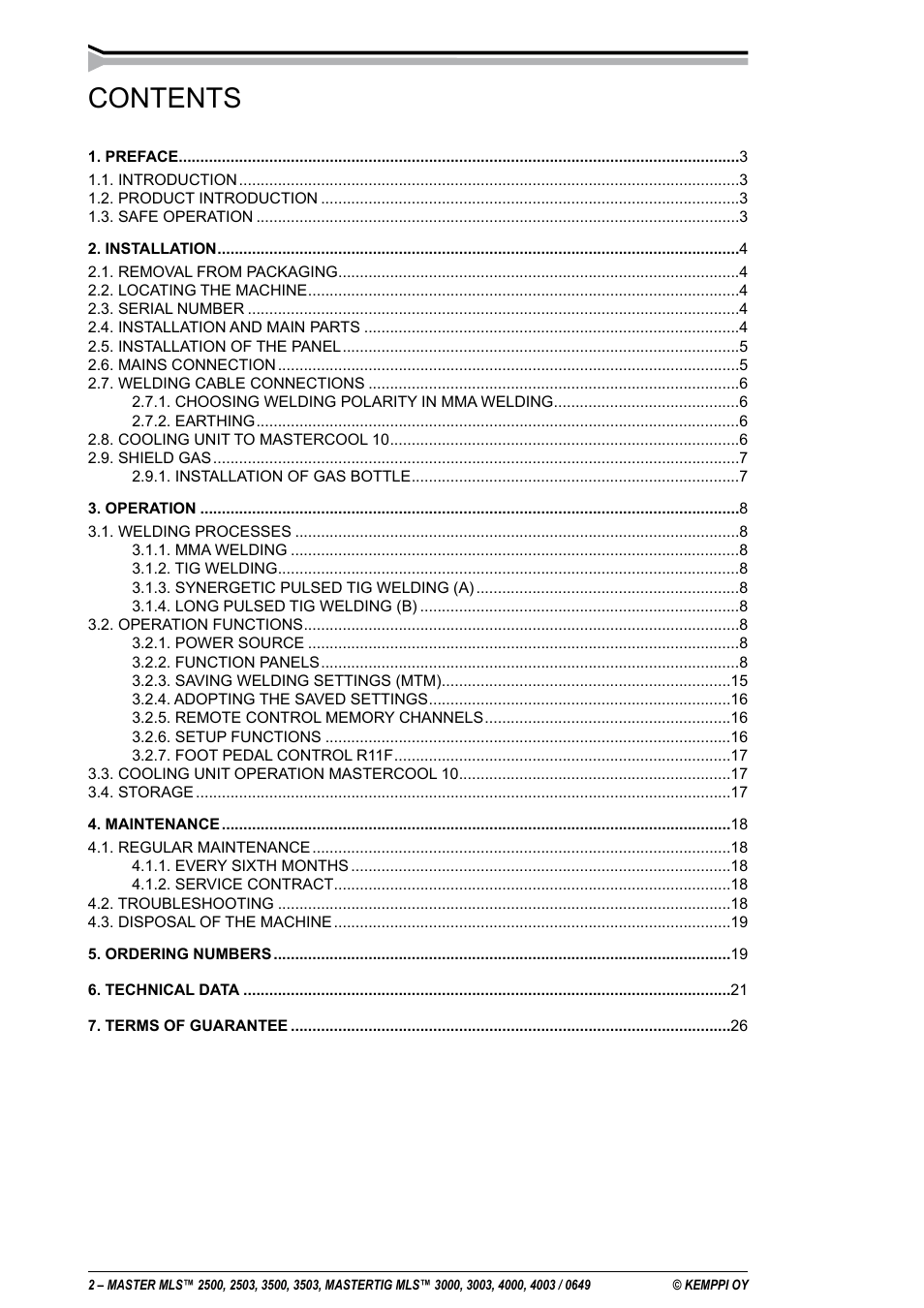 Kemppi MLS 2500 User Manual | Page 2 / 27