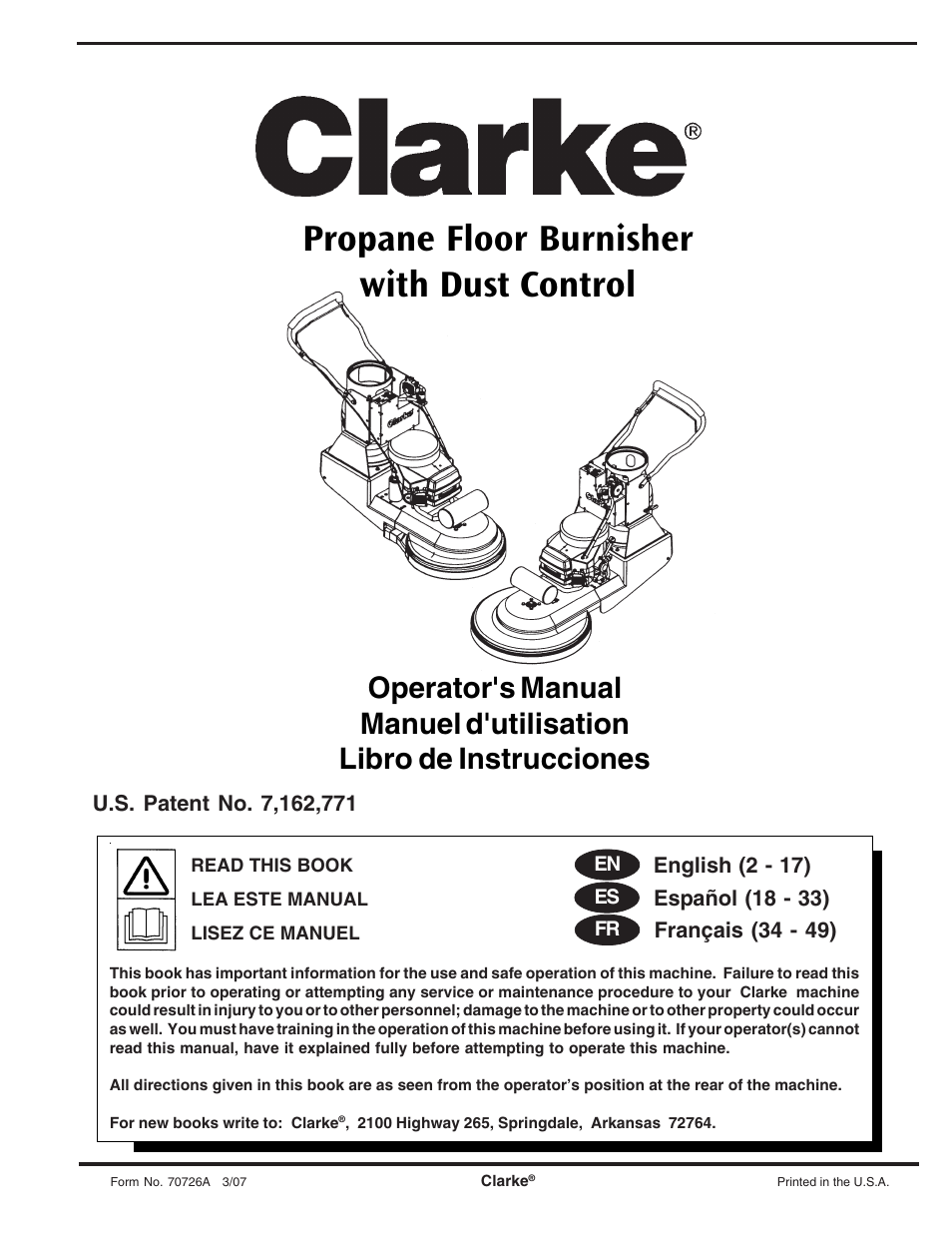 Clarke Propane Floor Burnisher User Manual | 68 pages
