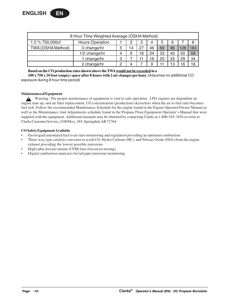 En english | Clarke Propane Floor Burnisher User Manual | Page 10 / 68