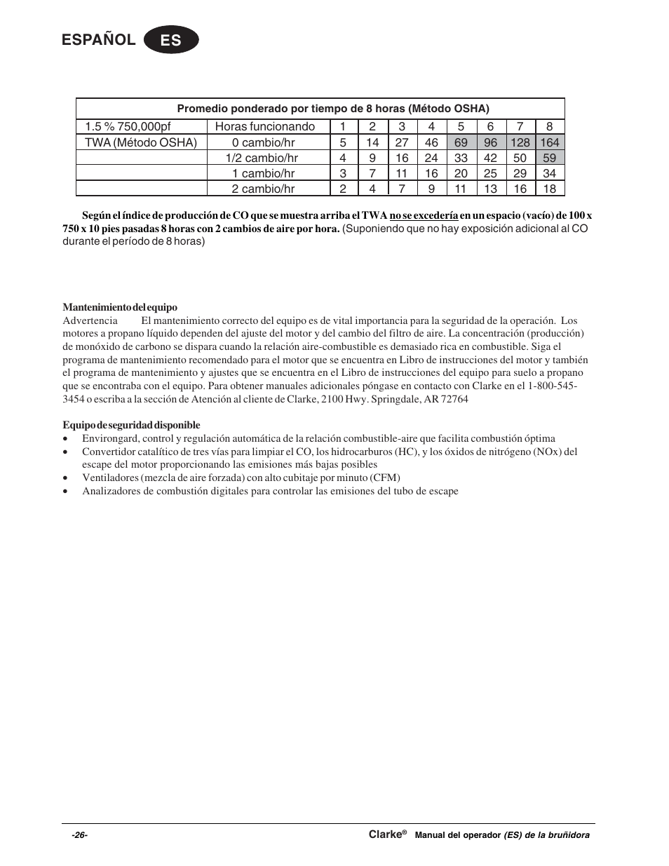 Es español | Clarke Propane Floor Burnisher User Manual | Page 26 / 68