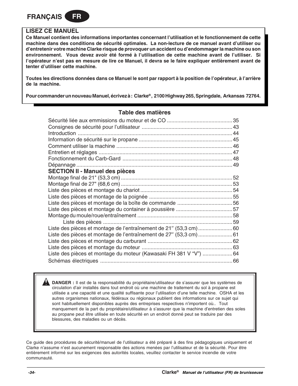 Fr français | Clarke Propane Floor Burnisher User Manual | Page 34 / 68