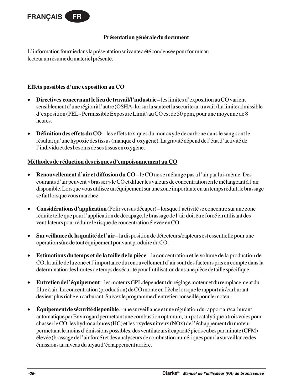 Fr français | Clarke Propane Floor Burnisher User Manual | Page 36 / 68