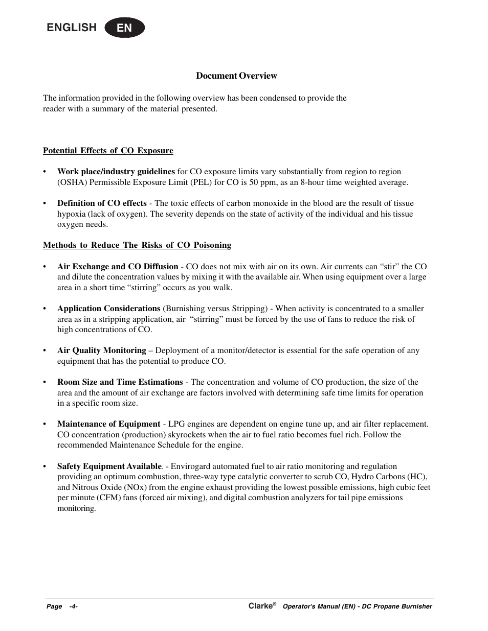 En english | Clarke Propane Floor Burnisher User Manual | Page 4 / 68