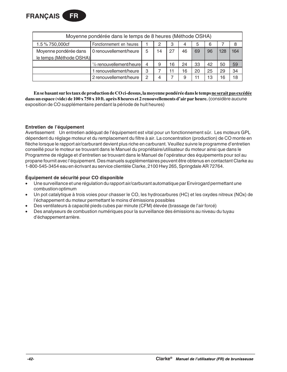 Fr français | Clarke Propane Floor Burnisher User Manual | Page 42 / 68