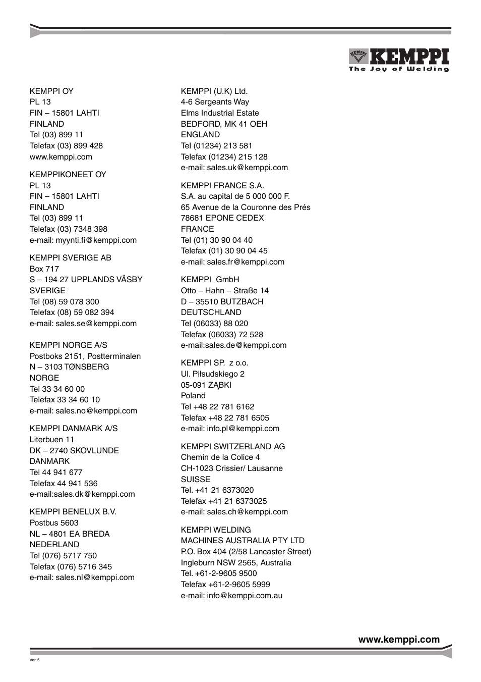 Kemppi Master MLS MEX panel User Manual | Page 10 / 10