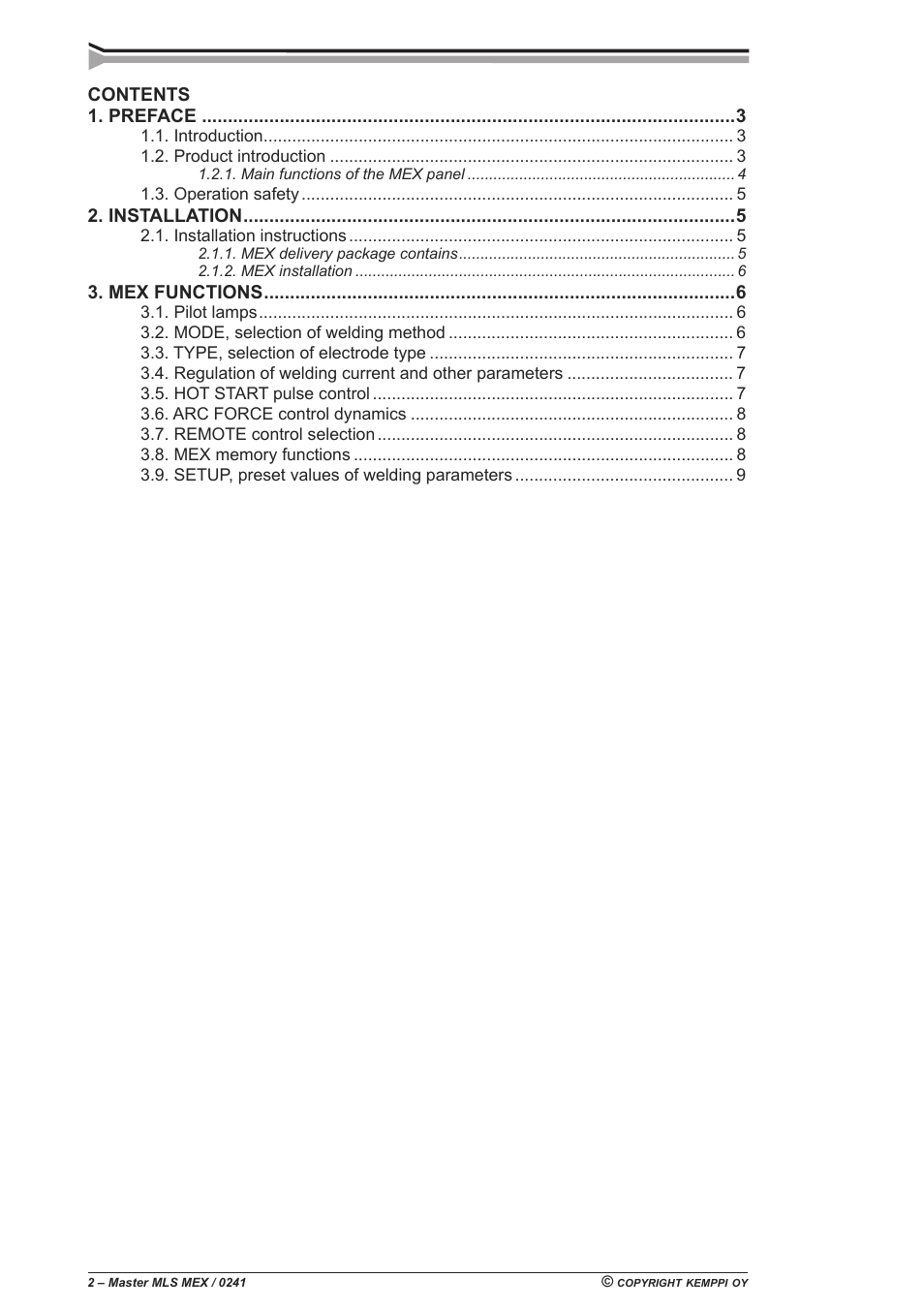 Kemppi Master MLS MEX panel User Manual | Page 2 / 10