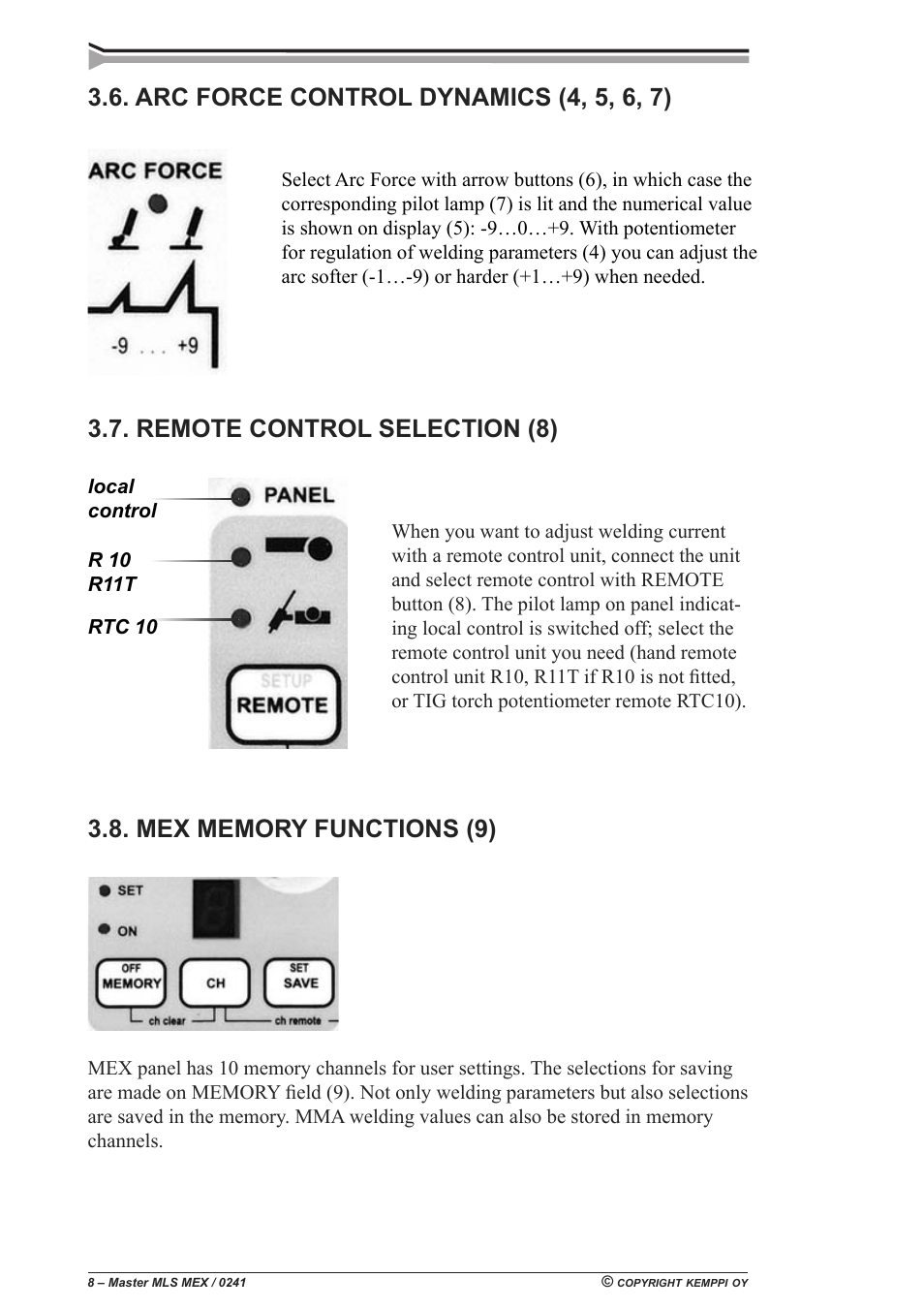 Arc force control dynamics (4, 5, 6, 7) | Kemppi Master MLS MEX panel User Manual | Page 8 / 10