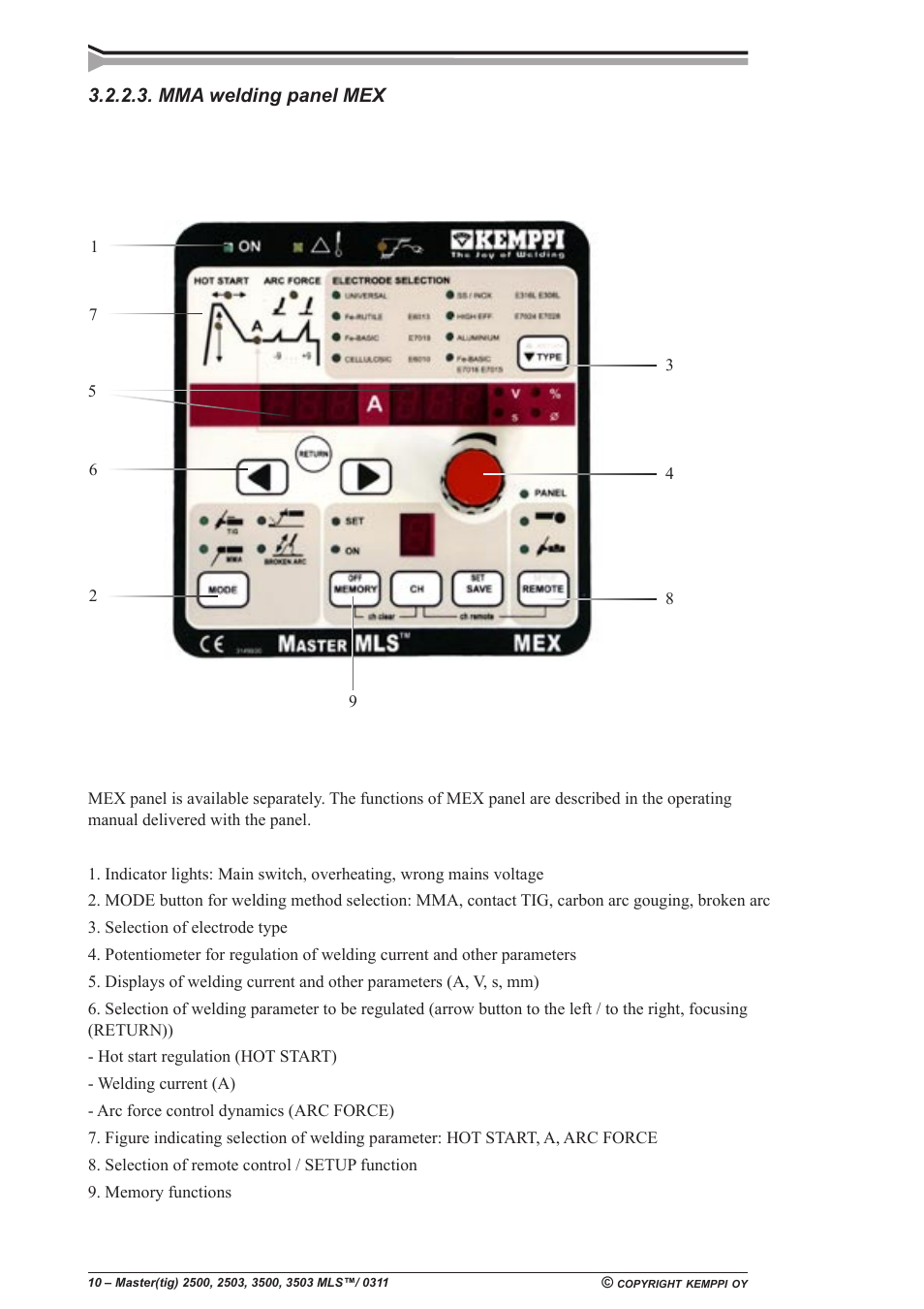 Mma welding panel mex | Kemppi Mastercool 12 User Manual | Page 10 / 23