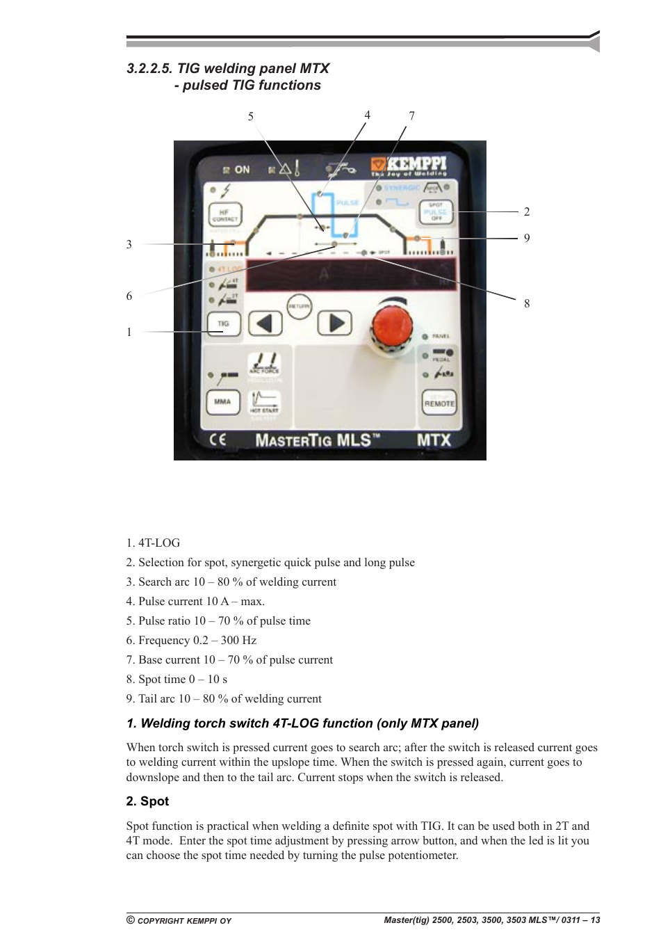 Tig welding panel mtx - pulsed tig functions | Kemppi Mastercool 12 User Manual | Page 13 / 23