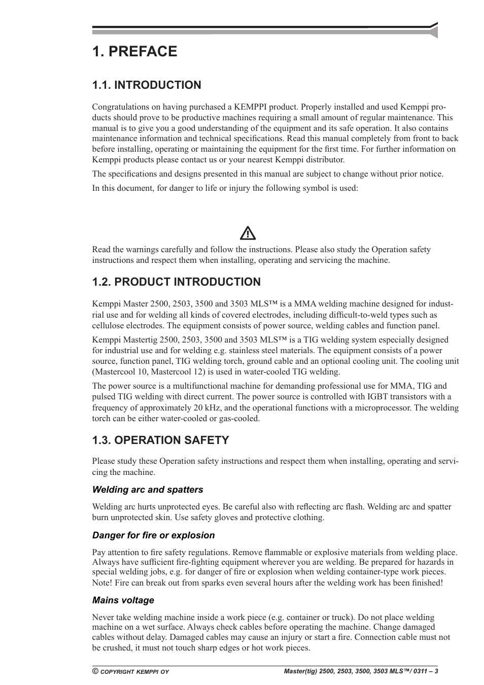 Preface, Introduction, Product introduction | Operation safety | Kemppi Mastercool 12 User Manual | Page 3 / 23