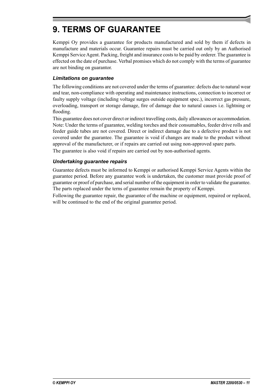 Terms of guarantee | Kemppi 2200 Master User Manual | Page 11 / 12