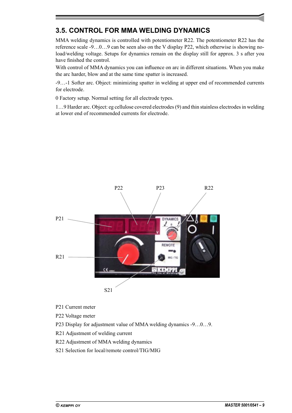 Fonctionnement du ventilateur, Réglage de la dynamique en soudage mma, Instelling van de mma-karakteristiek | Einstellung für stabelektroden-dynamik, Control for mma welding dynamics | Kemppi 5001 Master User Manual | Page 9 / 16