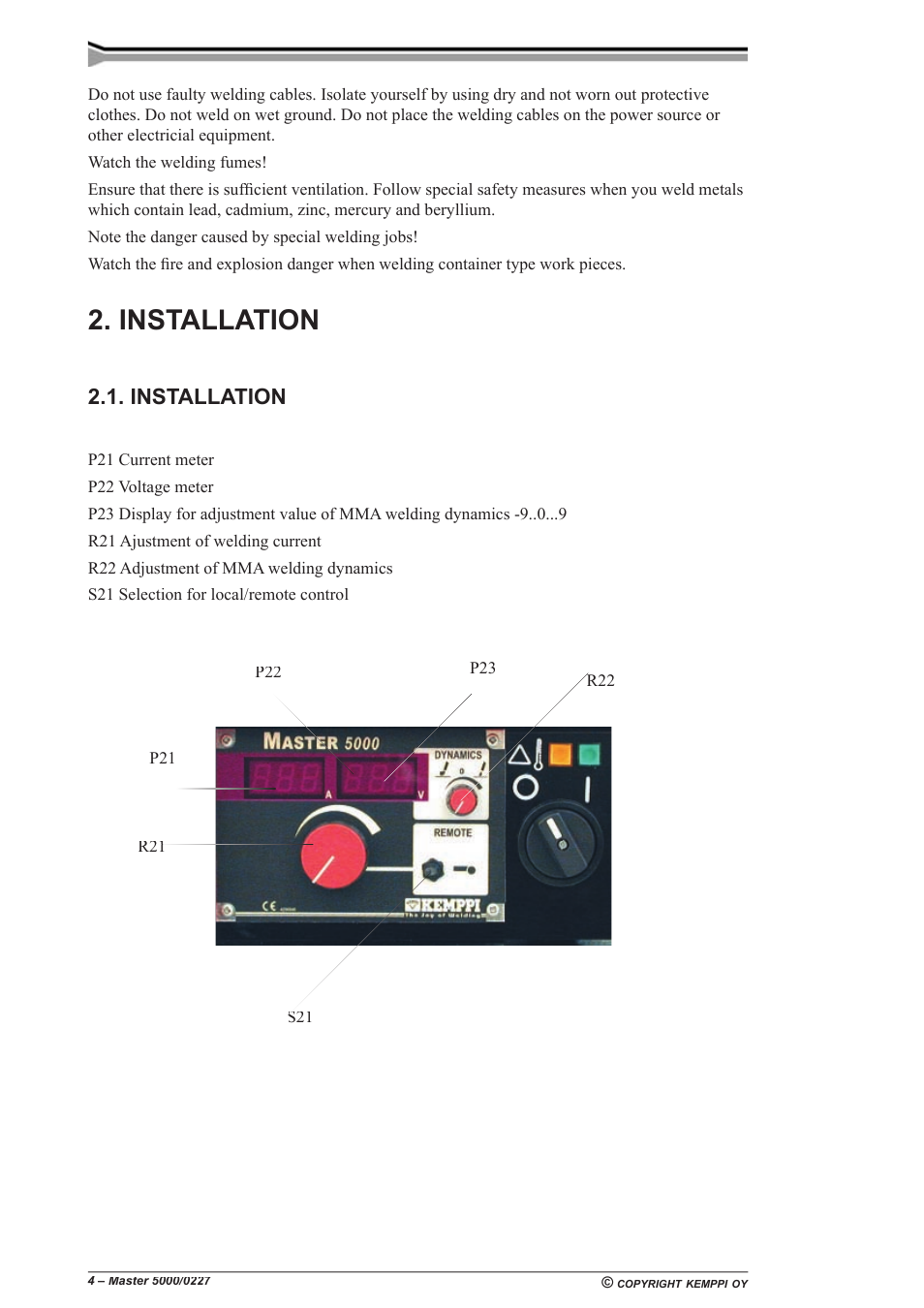 Installation | Kemppi 5000 Master User Manual | Page 4 / 14