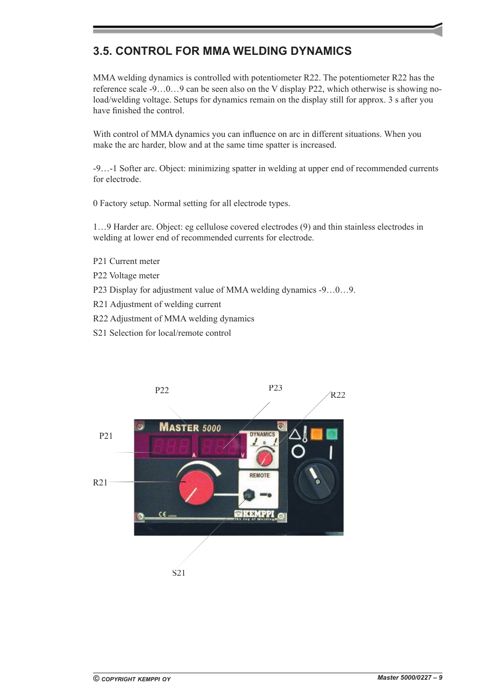 Control for mma welding dynamics | Kemppi 5000 Master User Manual | Page 9 / 14