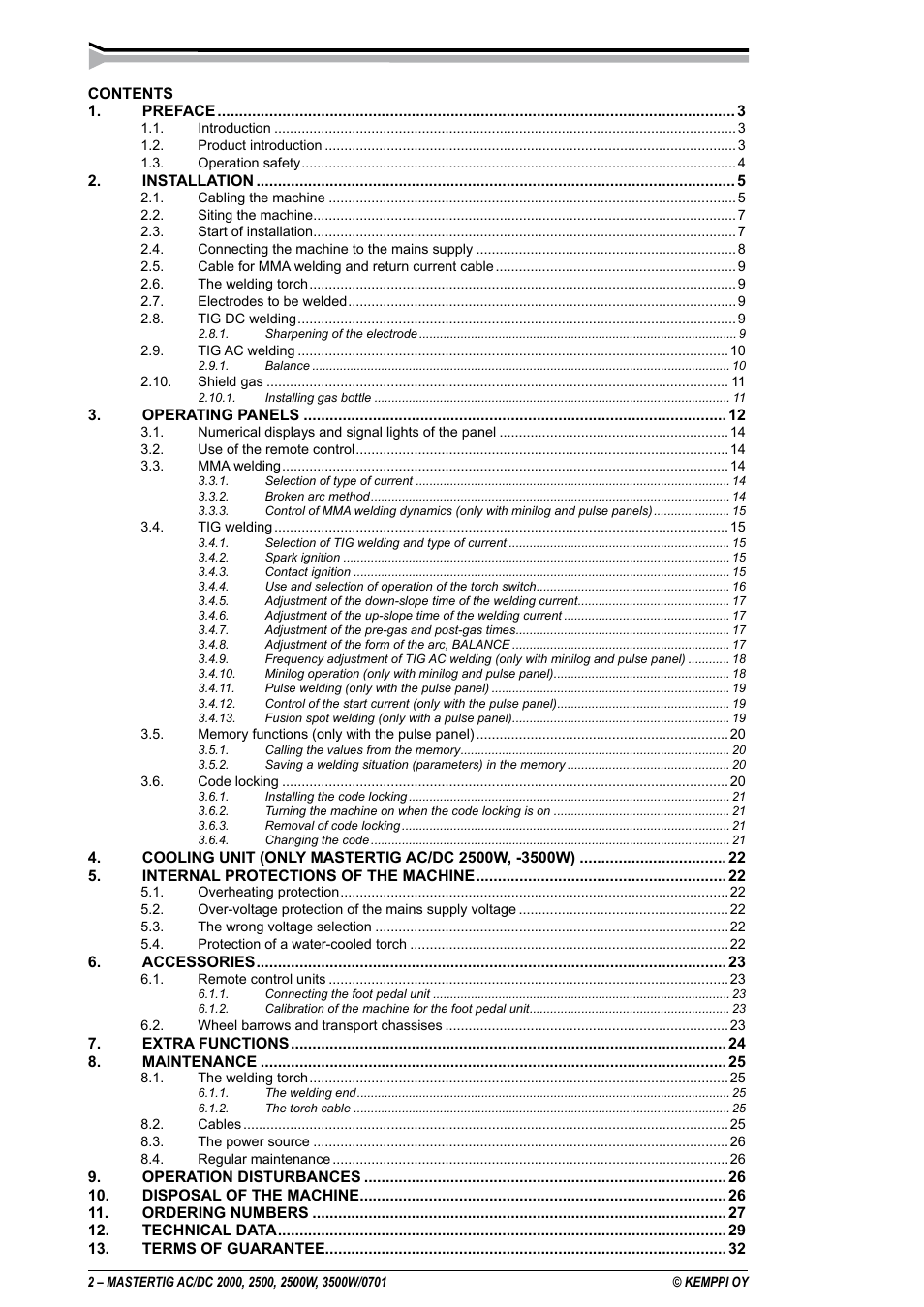 Kemppi DC 2000 User Manual | Page 2 / 33