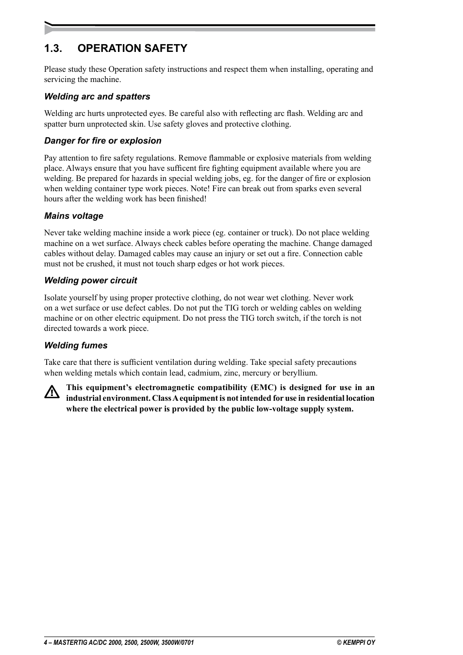 Operation safety | Kemppi DC 2000 User Manual | Page 4 / 33