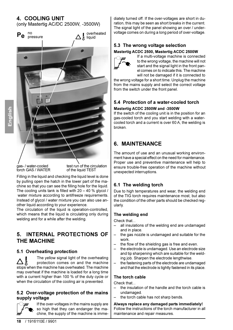 Kuvat 53 - 54, Cooling unit, Internal protections of the machine | Maintenance | Kemppi DC 3500W User Manual | Page 18 / 21